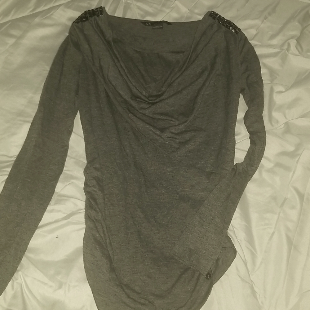 Armani Exchange long sleeve , grey with shiny shoulder things, Xsmall